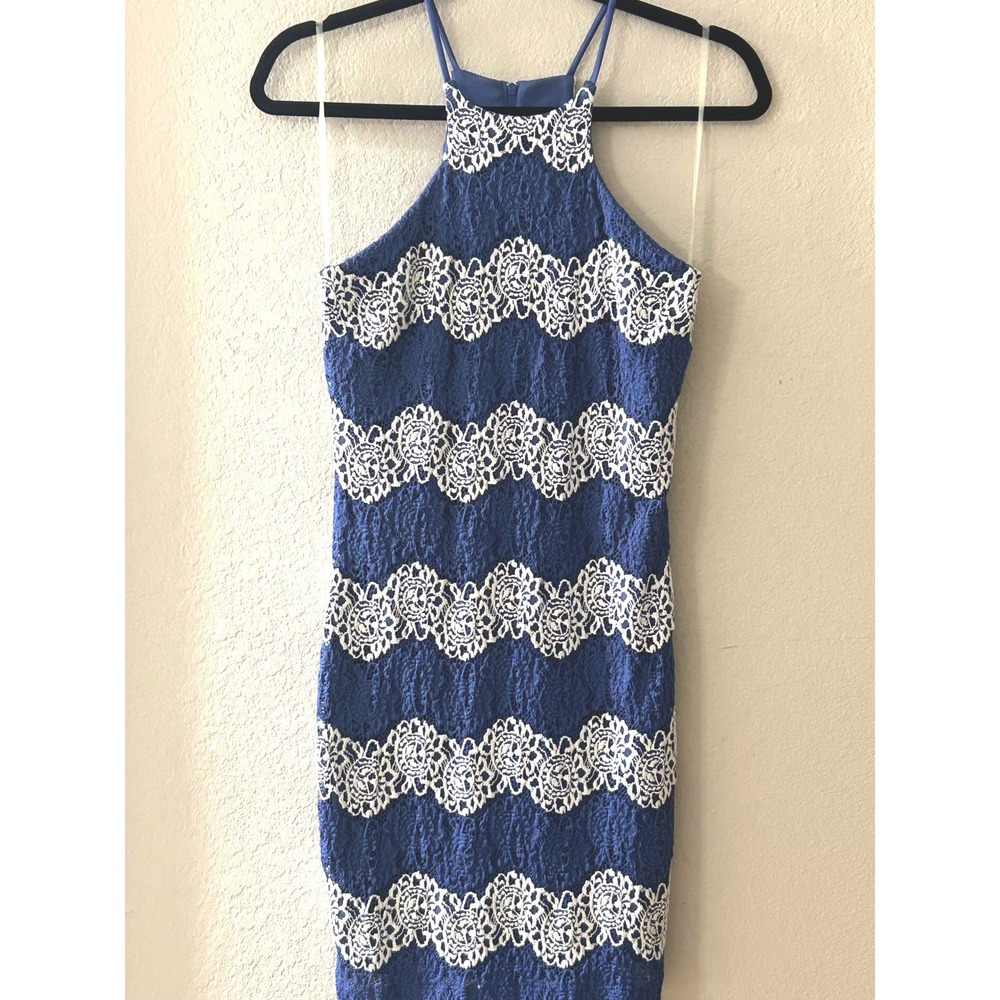 Teeze Me Womens Blue White Floral Lace Halter Mini Bodycon Dress Size 5 383302F